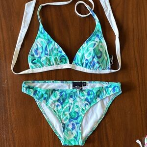 Aqua & Blue Print Triangle Bikini Set